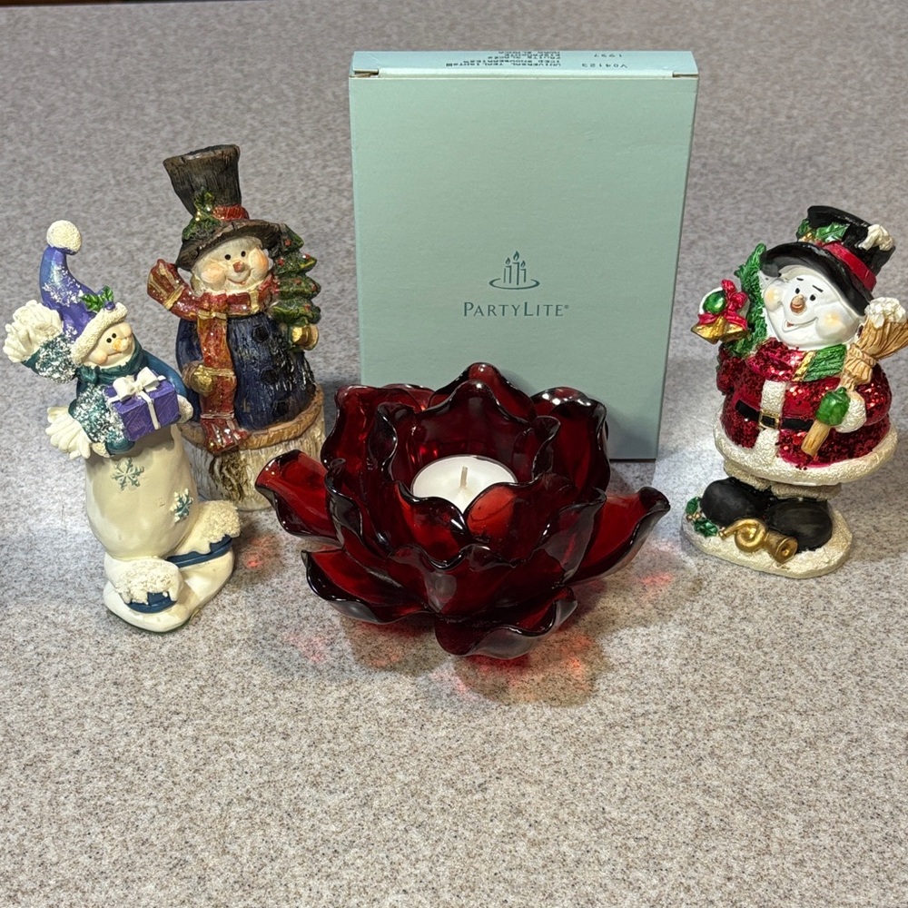 PartyLite Red Glass Lotus Tea Light Candle Holder